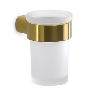 Toothbrush Holder Wall Satin Glass Toothbrush Holder With Matte Gold Mount Gedy PI10-88